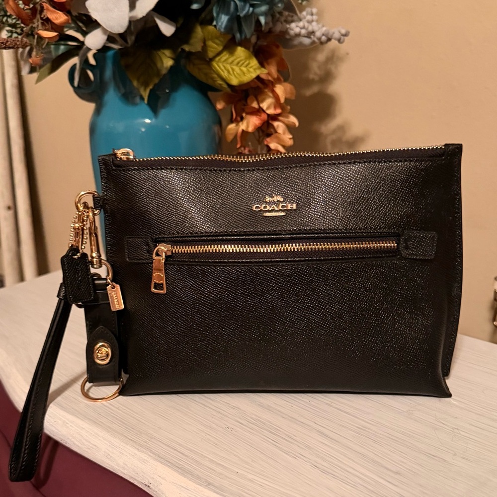 Coach Black Wristlet with Gold Accents